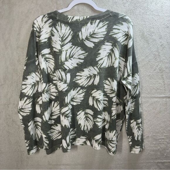 J. Jill Olive Green Palm Leaf Linen Modal Blend Lightweight Sweater Boxy Size LP - Picture 7 of 8